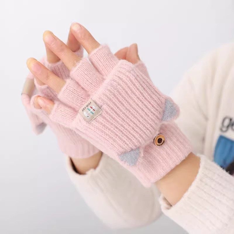 Kids Flip-Top Knitted Winter Writing Gloves