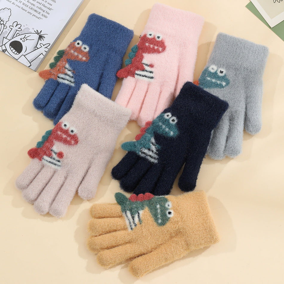 Kids Cartoon Knitted Five-Finger Winter Warm Gloves