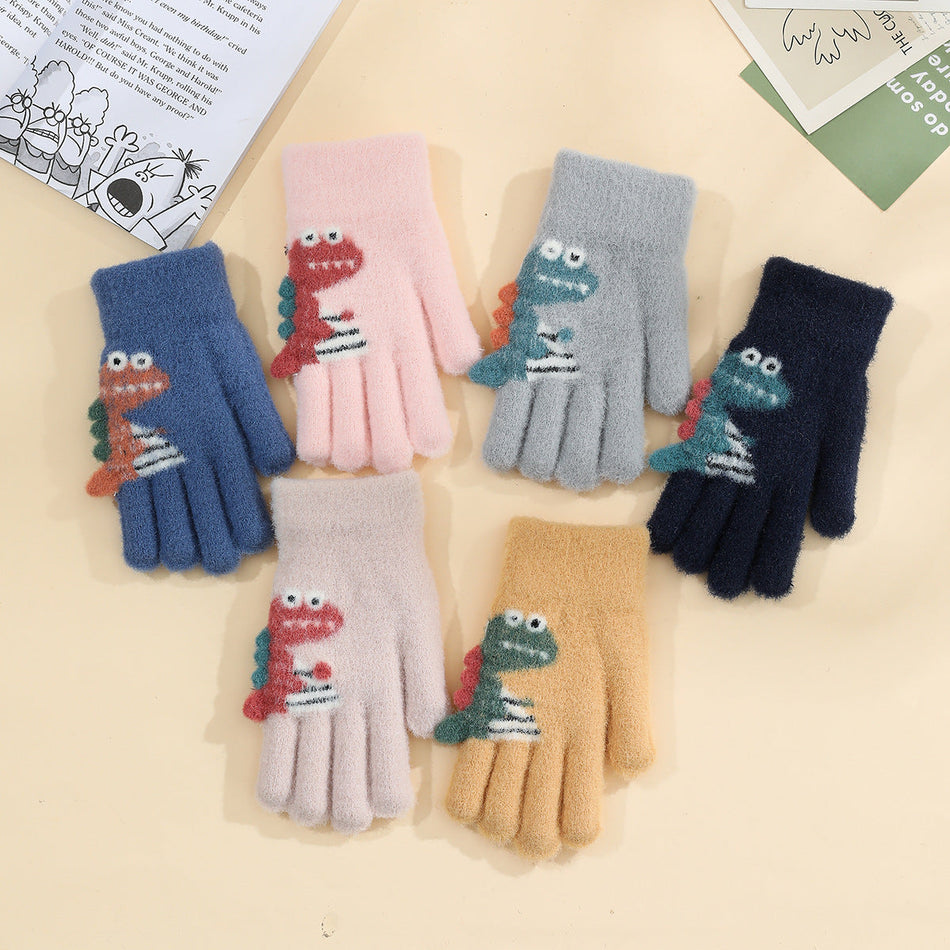 Kids Cartoon Knitted Five-Finger Winter Warm Gloves