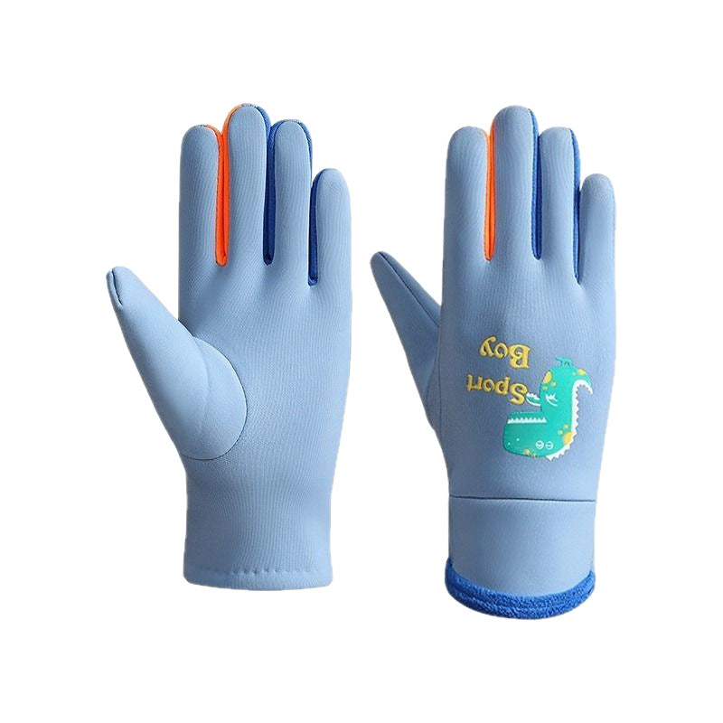Kids Fleece Lined Windproof Cartoon Winter Gloves