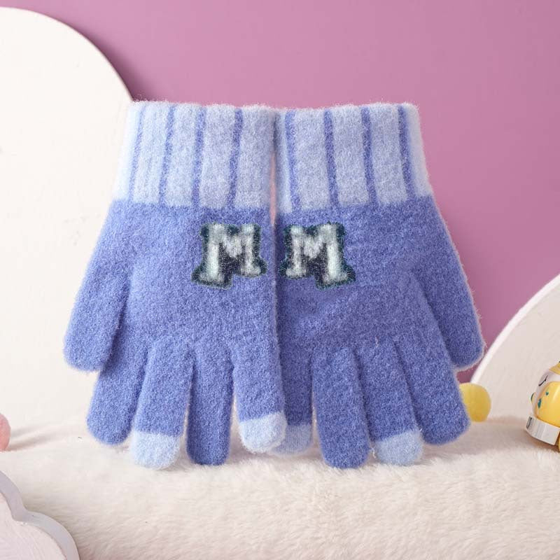 Kids Knitted Plush Winter Cycling Gloves