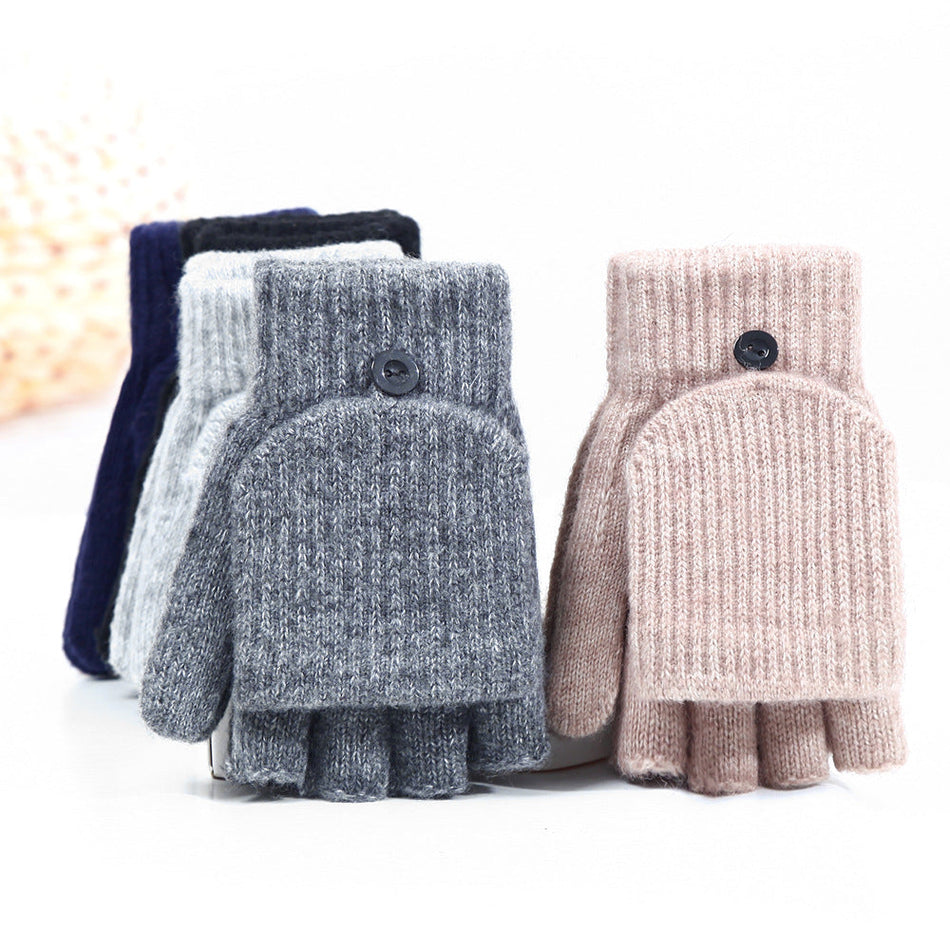 Kids Flip-Top Half-Finger Winter Writing Gloves
