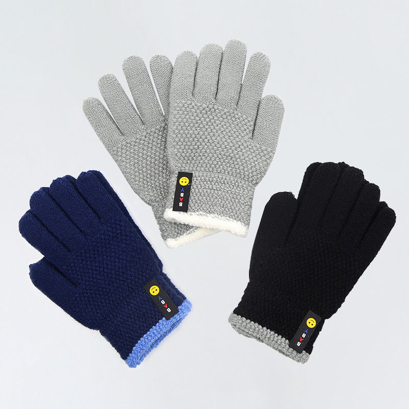 Kids Smiley Face Knitted Winter Five-Finger Gloves