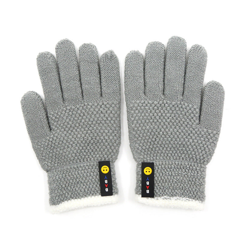 Kids Smiley Face Knitted Winter Five-Finger Gloves