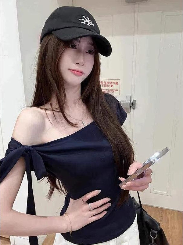 Women's Modal One-Shoulder Slim Fit Short Sleeve Top