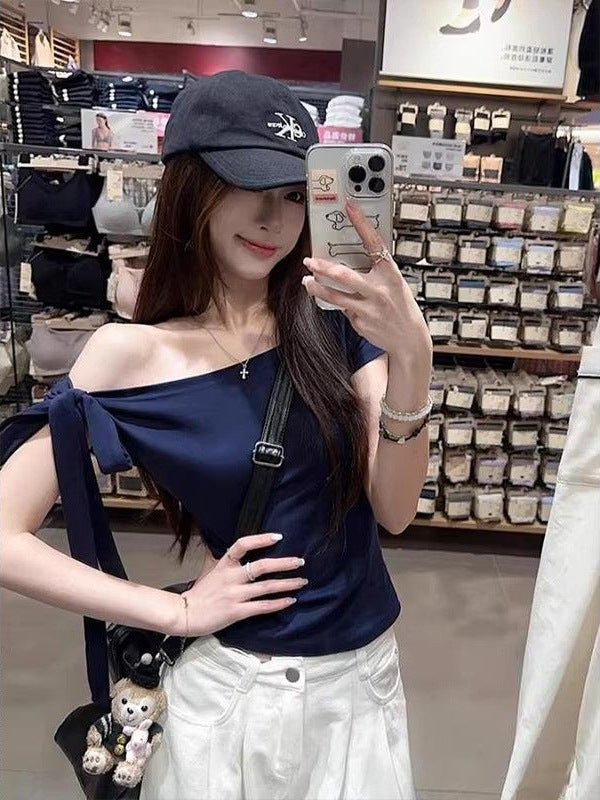 Women's Modal One-Shoulder Slim Fit Short Sleeve Top
