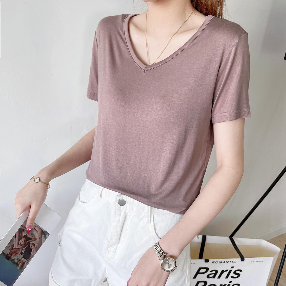 Women's Modal V-Neck Slim Fit Short Sleeve T-Shirt
