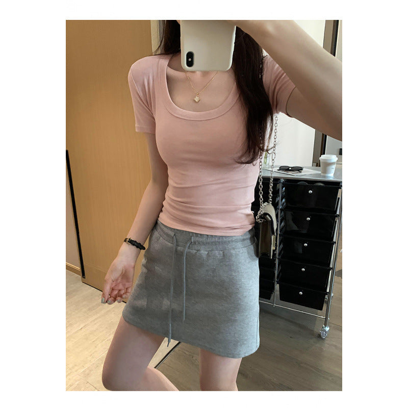 Women's Slim Fit Cotton U-Neck Short Sleeve T-Shirt