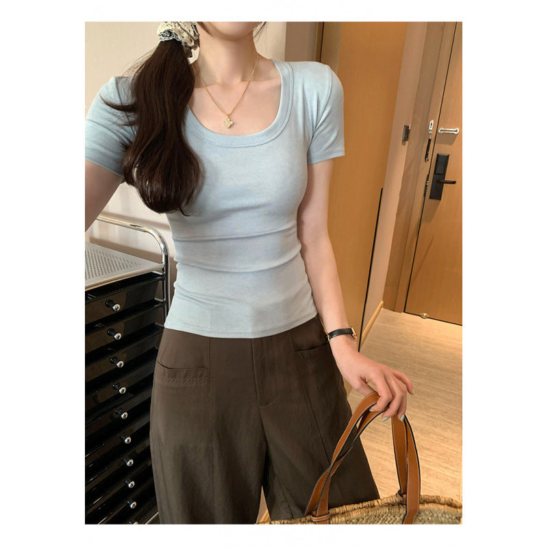 Women's Slim Fit Cotton U-Neck Short Sleeve T-Shirt