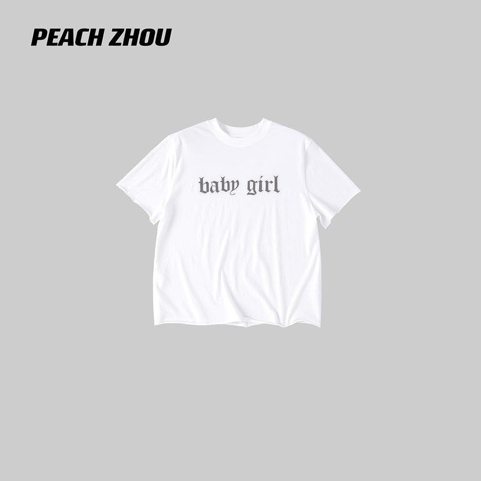 Women's Cotton Letter Print Crew Neck T-Shirt