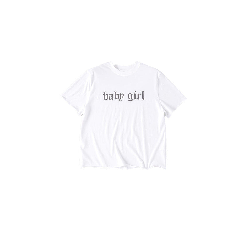 Women's Cotton Letter Print Crew Neck T-Shirt