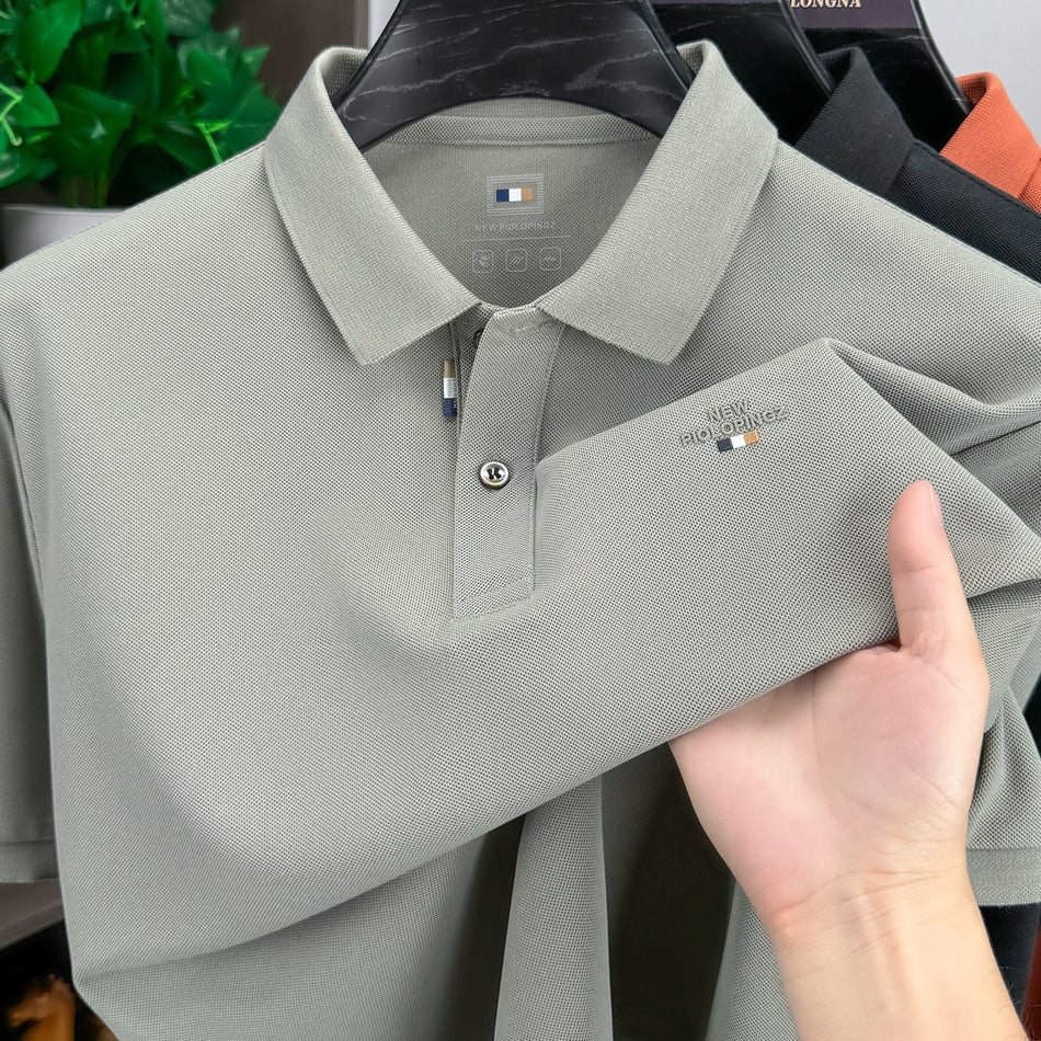 Men's Solid Color Cotton Polo Shirt with Relaxed Short Sleeve Fit