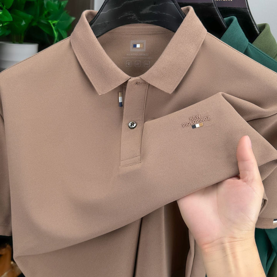 Men's Solid Color Cotton Polo Shirt with Relaxed Short Sleeve Fit