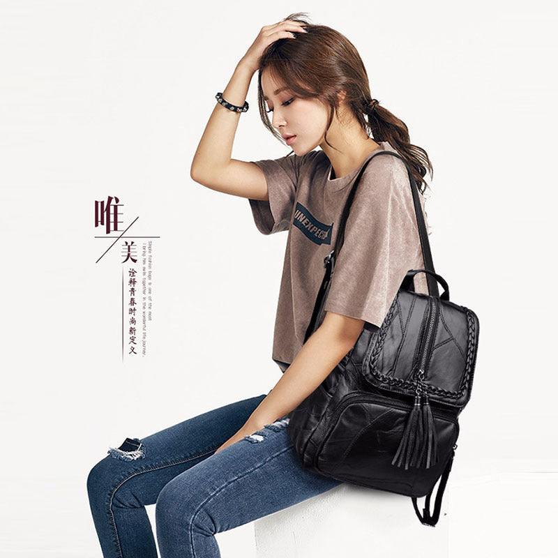 Women's PU Leather Casual Backpack Large Capacity Everyday Bag