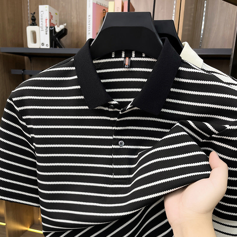 Men's Striped Short Sleeve Polo Shirt for Casual Summer Style