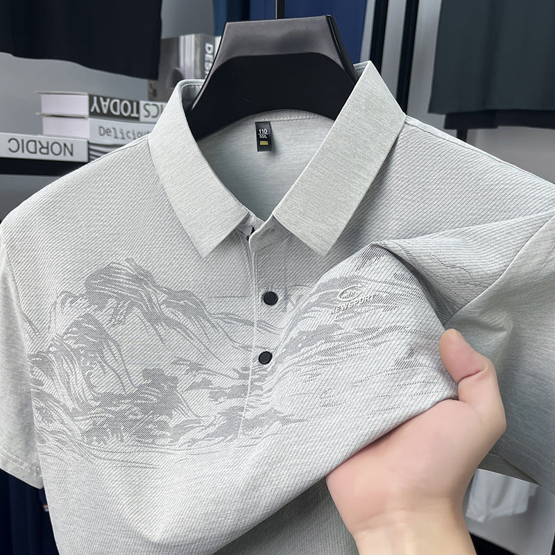 Men's Ice Silk Short Sleeve Polo Shirt with Relaxed Lapel Fit