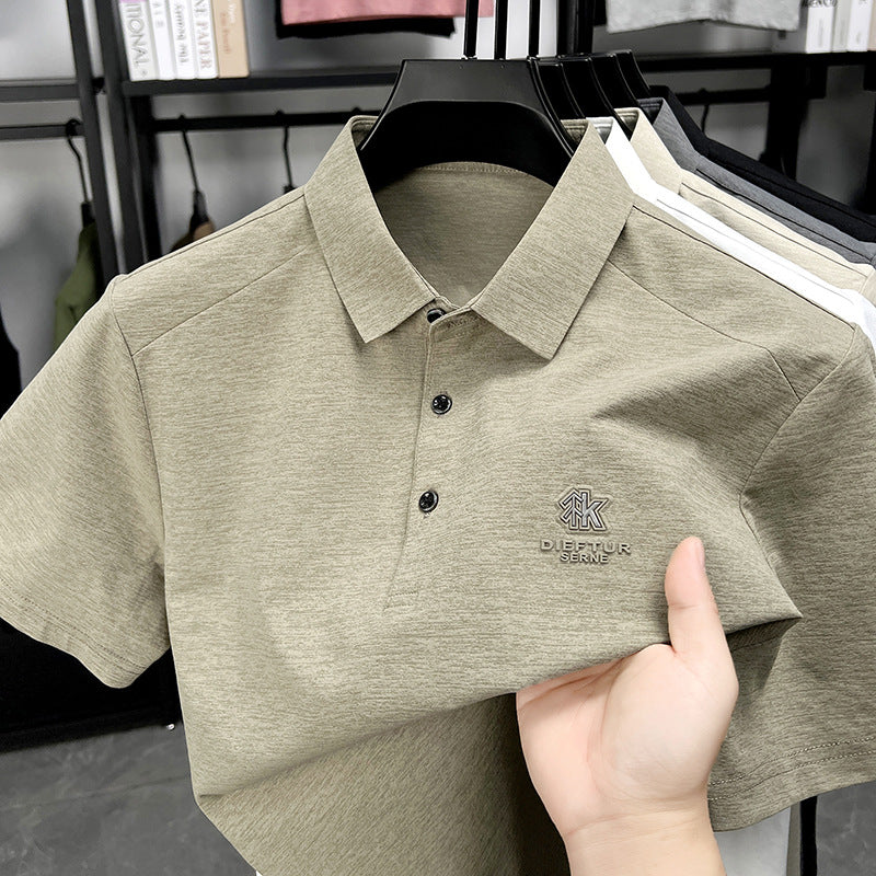 Men's Solid Color Short Sleeve Polo Shirt with Relaxed Fit