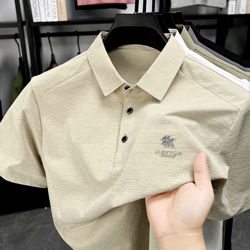 Men's Solid Color Short Sleeve Polo Shirt with Relaxed Fit