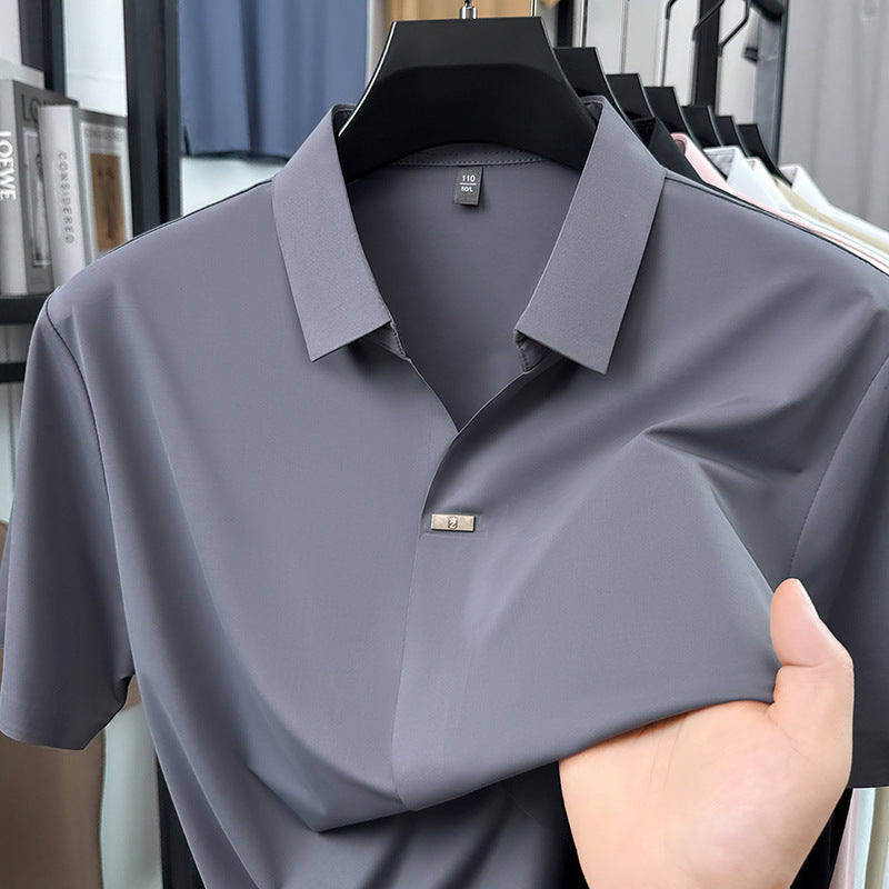 Men's Loose Fit Solid Color Short Sleeve Polo Shirt for Casual