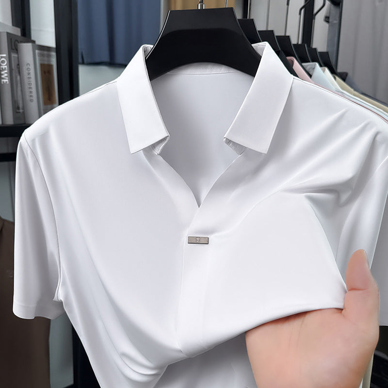 Men's Loose Fit Solid Color Short Sleeve Polo Shirt for Casual