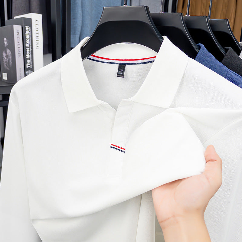Men's Embroidered Long Sleeve Polo Shirt for Business Casual Wear