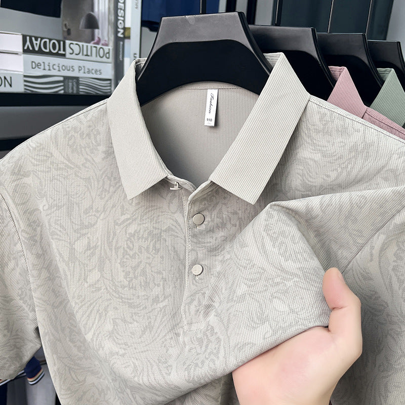 Men's Ice Silk Printed Short Sleeve Polo Shirt with Stretch Fit