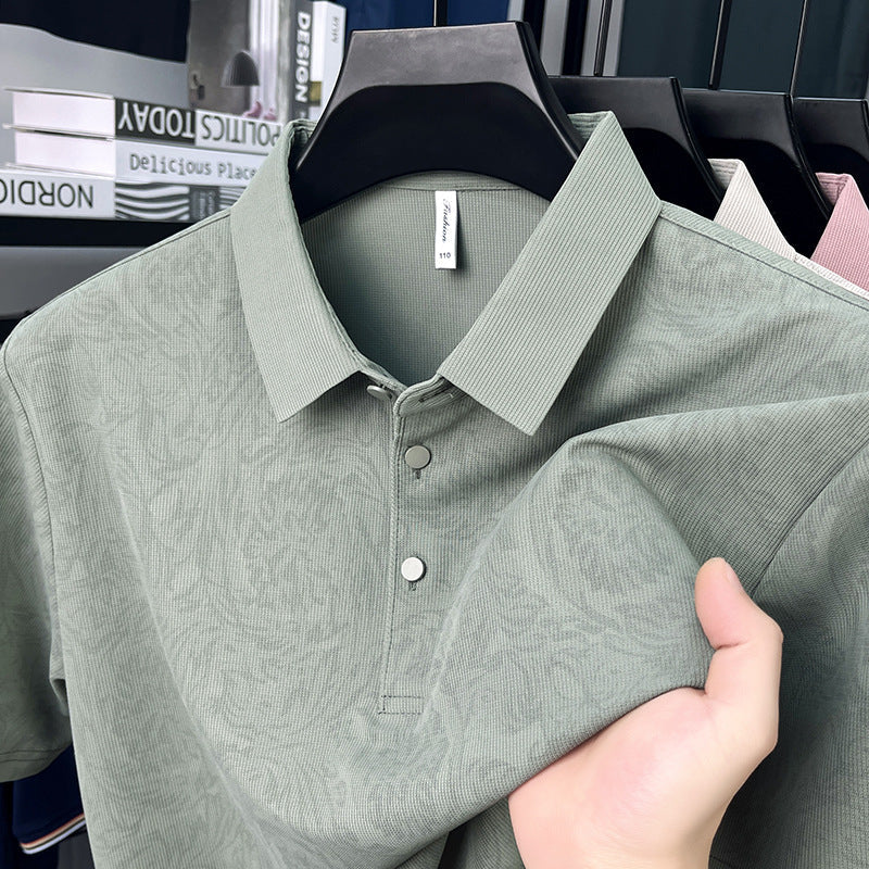 Men's Ice Silk Printed Short Sleeve Polo Shirt with Stretch Fit
