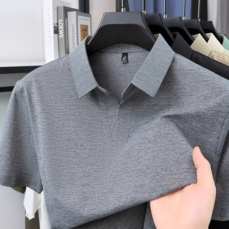 Men's Seagull Collar Short Sleeve Solid Color Polo Shirt