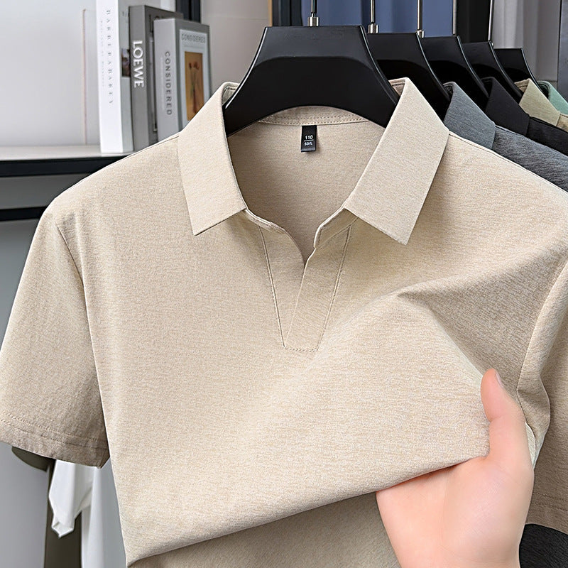 Men's Seagull Collar Short Sleeve Solid Color Polo Shirt