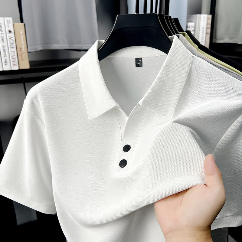 Men's Two Button Scissor Collar Short Sleeve Polo Shirt