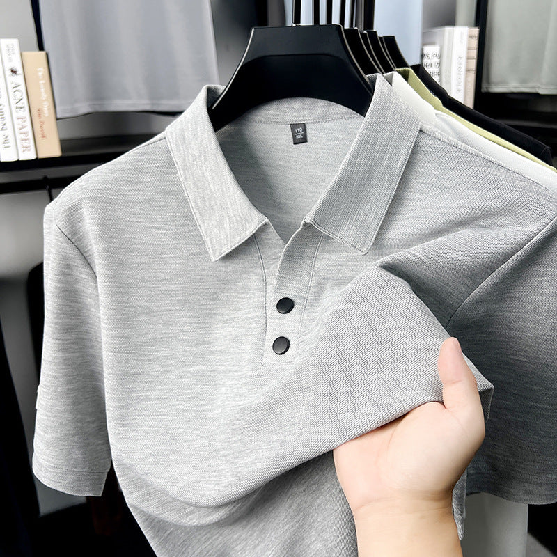 Men's Two Button Scissor Collar Short Sleeve Polo Shirt