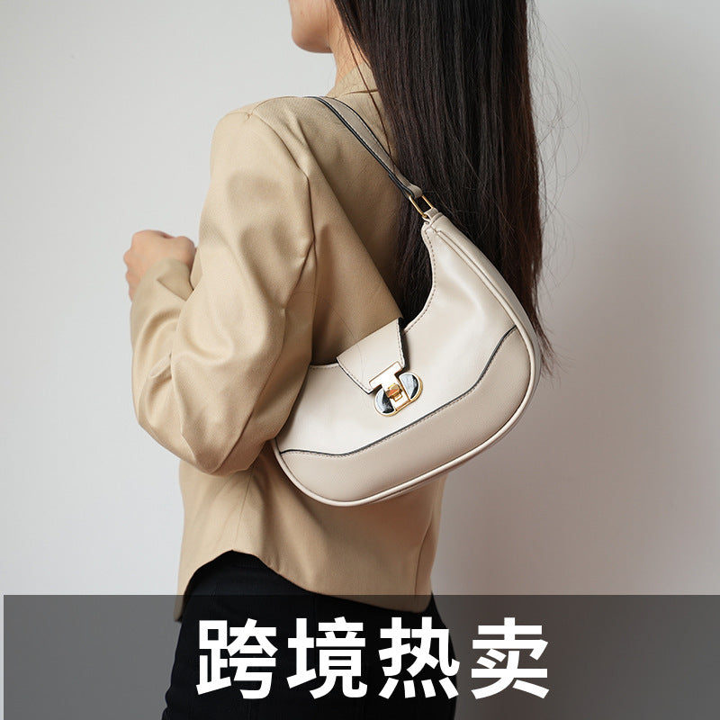 Women's Textured Crescent Dumpling Shoulder Bag with Lock