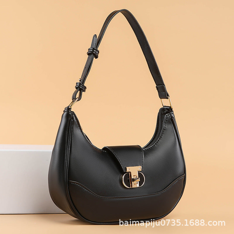 Women's Textured Crescent Dumpling Shoulder Bag with Lock
