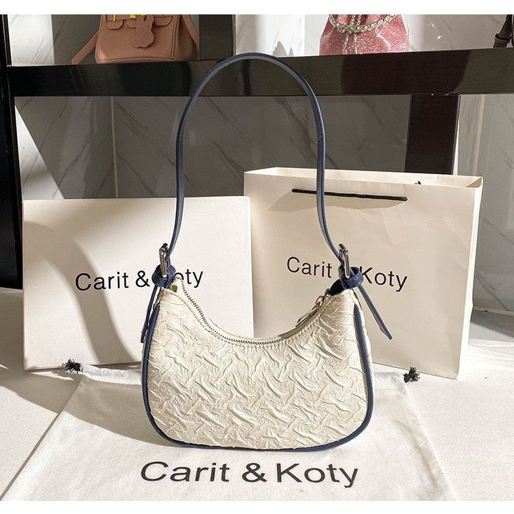 Women's Color-Block Pleated Baguette Shoulder Bag