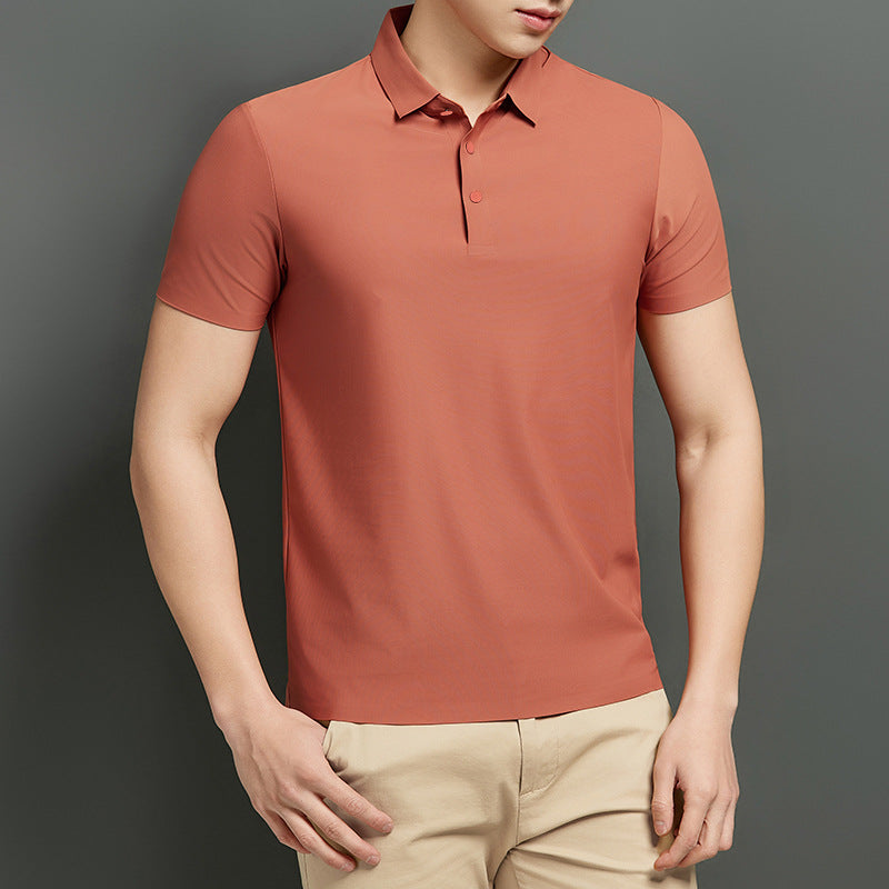 Men's Seamless Ice Silk Short Sleeve Polo Shirt with Lapel