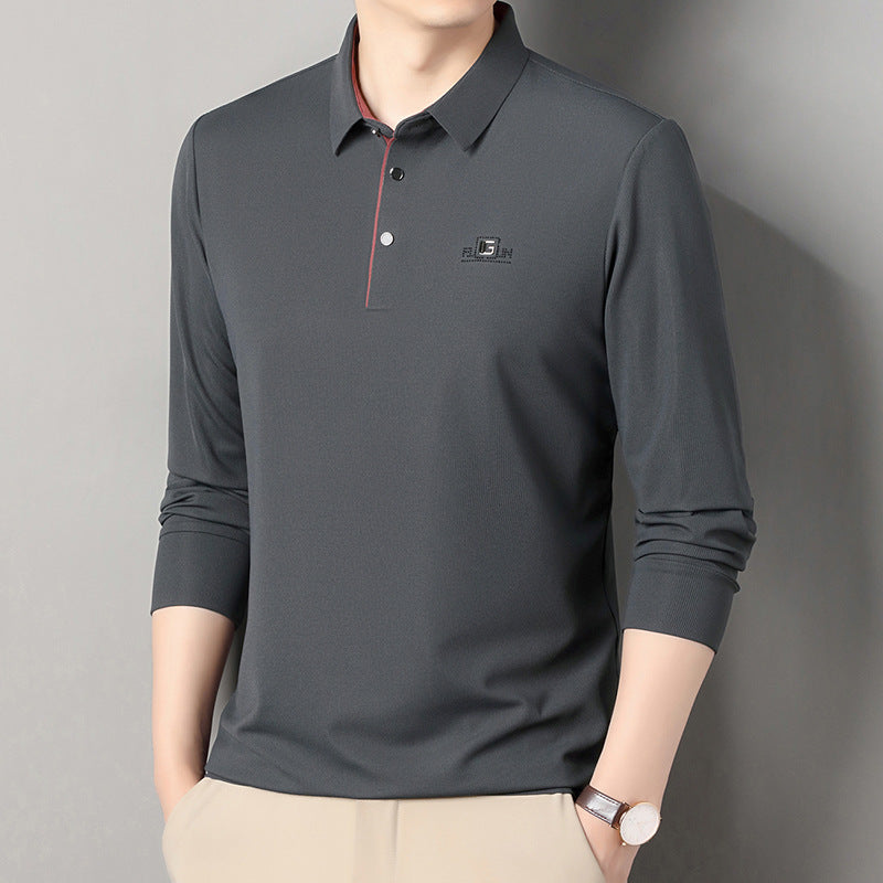 Men's Long Sleeve Loose Fit Polo Shirt for Casual Wear
