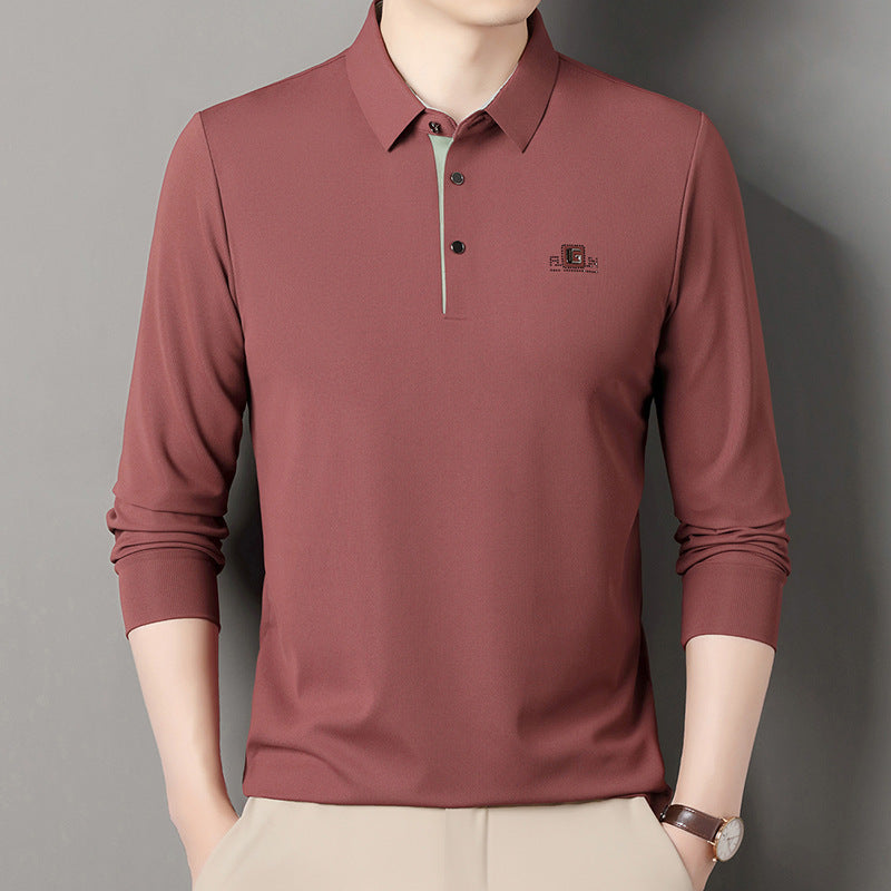 Men's Long Sleeve Loose Fit Polo Shirt for Casual Wear