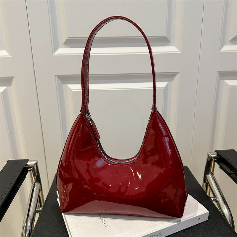 French Style Patent Leather Crescent Dumpling Shoulder Bag