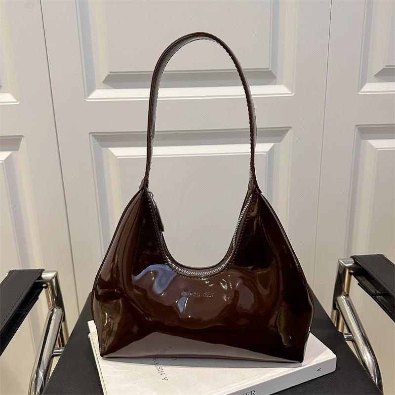 French Style Patent Leather Crescent Dumpling Shoulder Bag