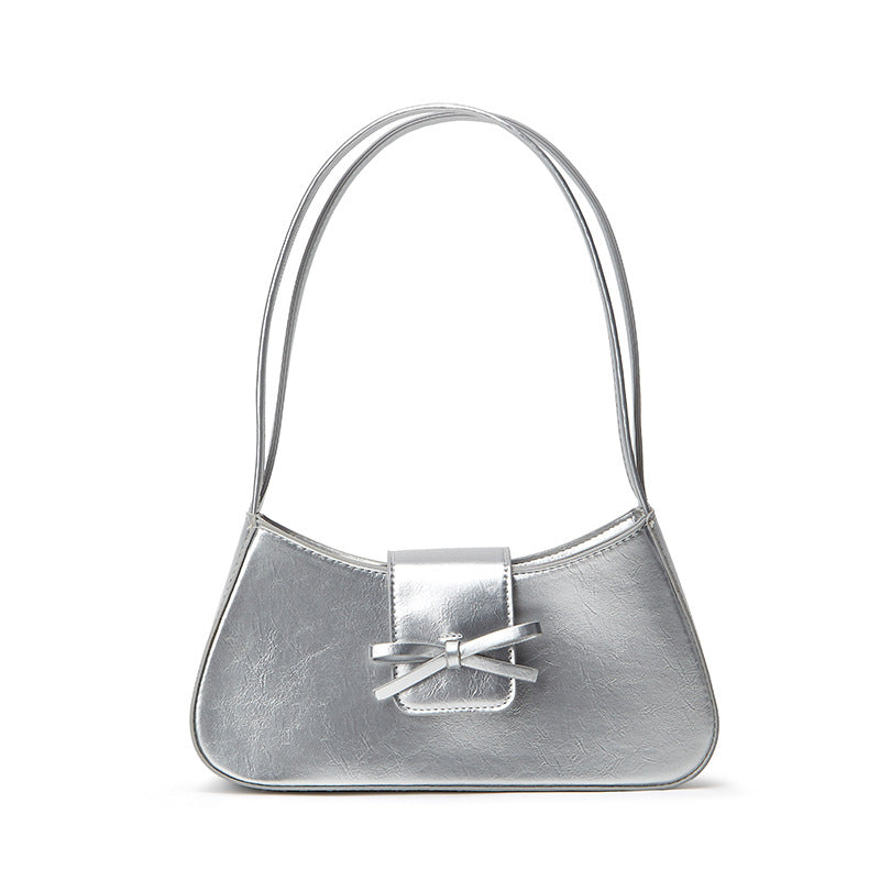 Women's Bow Detail Silver Shoulder Underarm Bag