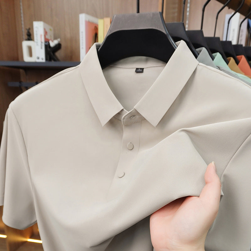 Men's Seamless Ice Silk Short Sleeve Polo Shirt for Business