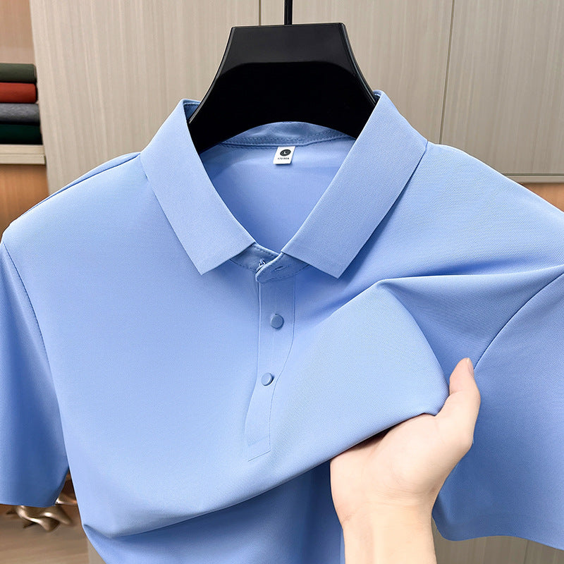 Men's Seamless Ice Silk Short Sleeve Polo Shirt for Business