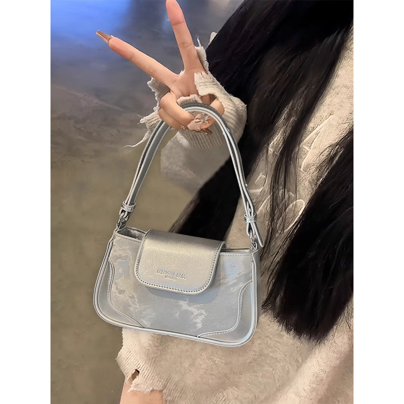 Women's Silver Crescent Underarm Shoulder Crossbody Bag