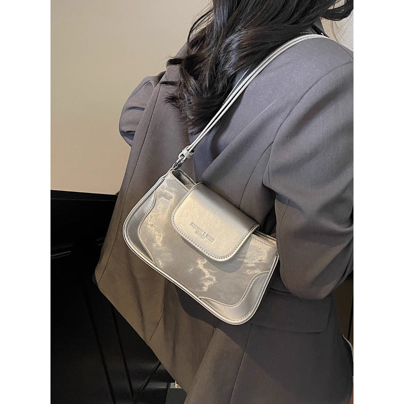 Women's Silver Crescent Underarm Shoulder Crossbody Bag