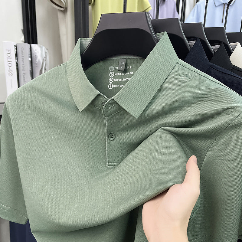 Men's Seamless Ice Silk Short Sleeve Stretch Polo Shirt