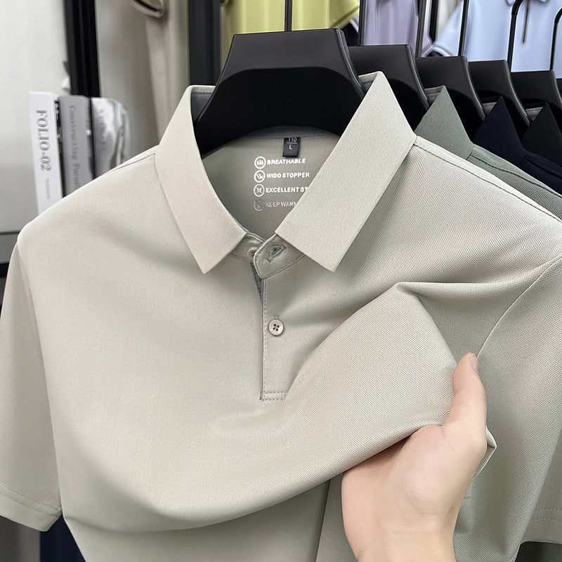 Men's Seamless Ice Silk Short Sleeve Stretch Polo Shirt