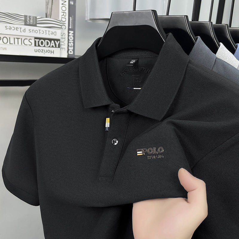 Men's Solid Color Letter Polo Shirt for Business Casual Style