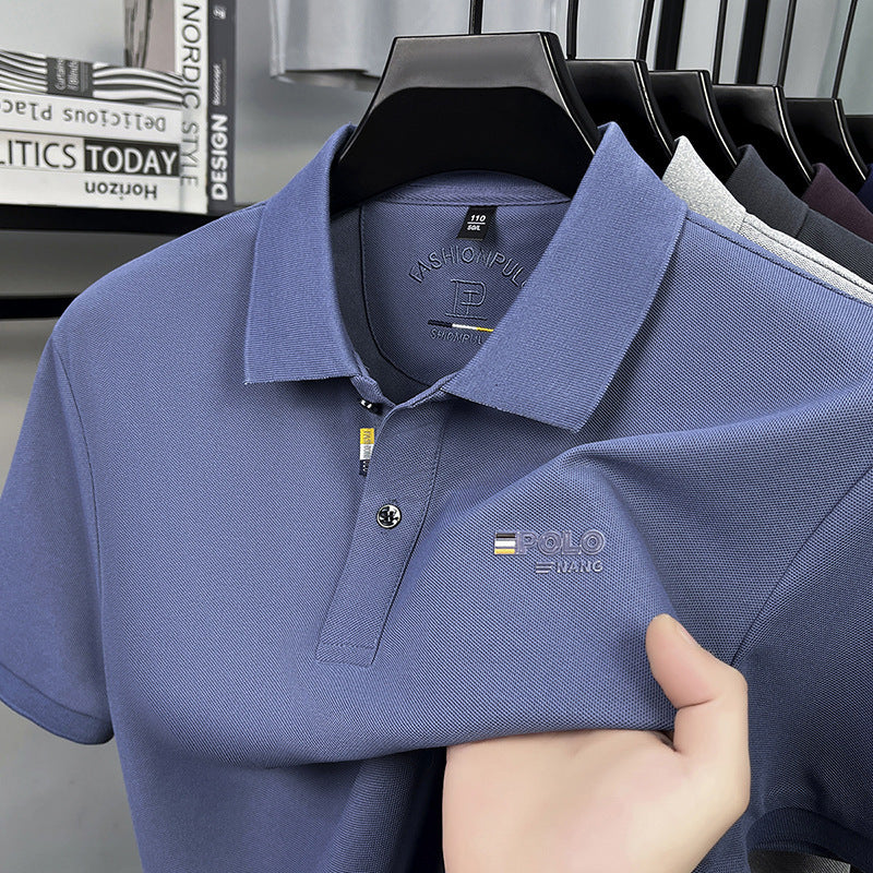 Men's Solid Color Letter Polo Shirt for Business Casual Style
