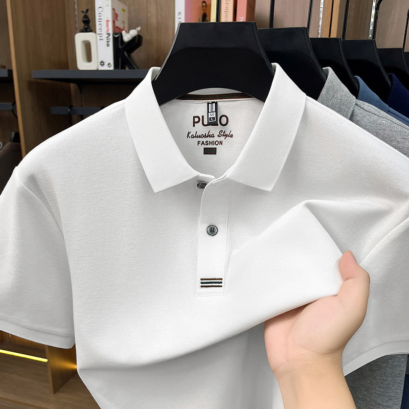 Men's Cotton Feel Lapel Short Sleeve Polo Shirt for Business