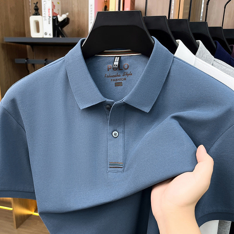 Men's Cotton Feel Lapel Short Sleeve Polo Shirt for Business
